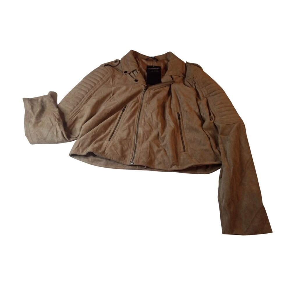 Moto Jacket Faux Suede Zip Up Beige Nana Macs Snap Size Large Women Pockets